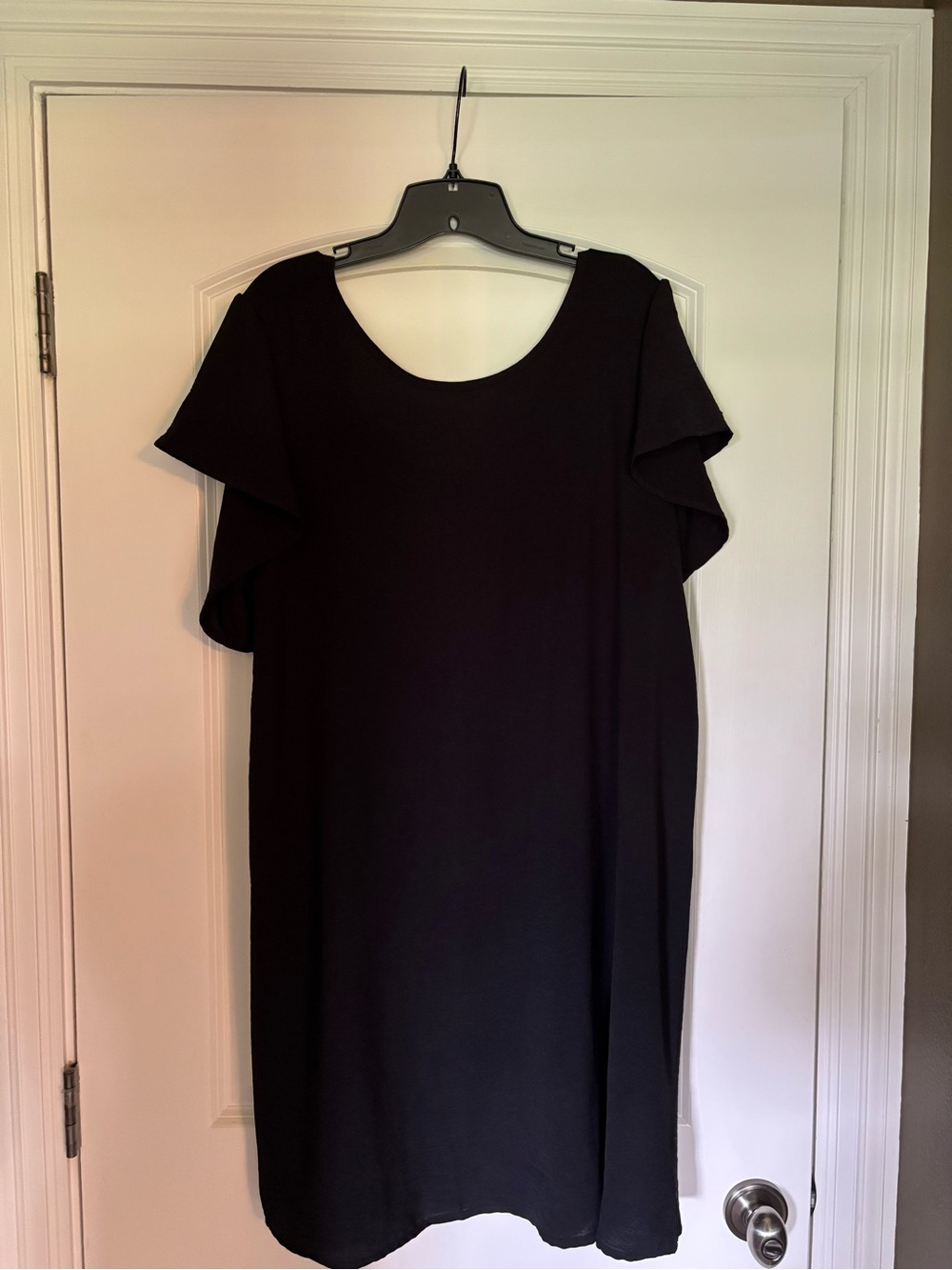 Black Midi Dress with Flounce Sleeves